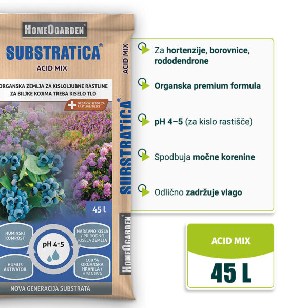 Substratica Acid Mix 45 l – organska kisla zemlja za hortenzije, borovnice in rododendrone