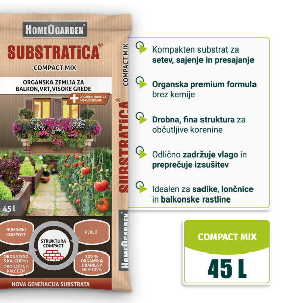 Organska zemlja Substratica Compact Mix 45 l za setev, sajenje in presajanje sadik, lončnic ter balkonskih rastlin