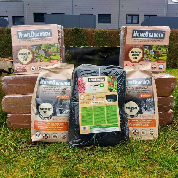 Organska kokosova zemlja 70l, Organski vrt 4kg, Visoka greda 567l; Paket: Vrt brez vrta - M